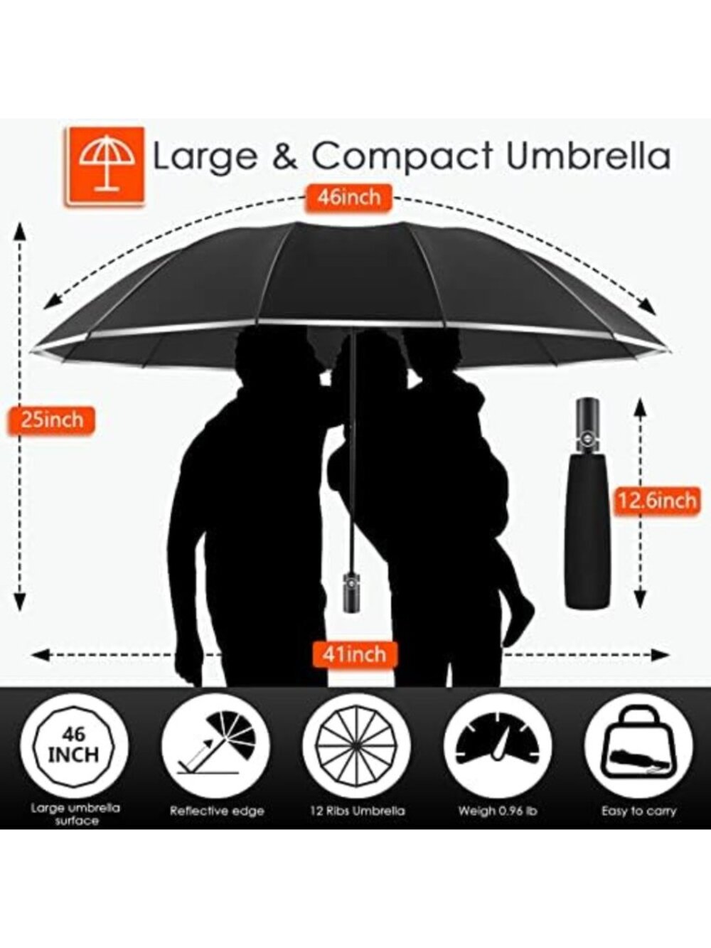 Large Windproof Inverted Umbrella - Compact Reverse Design, Teflon-Coated - Picture 3 of 6